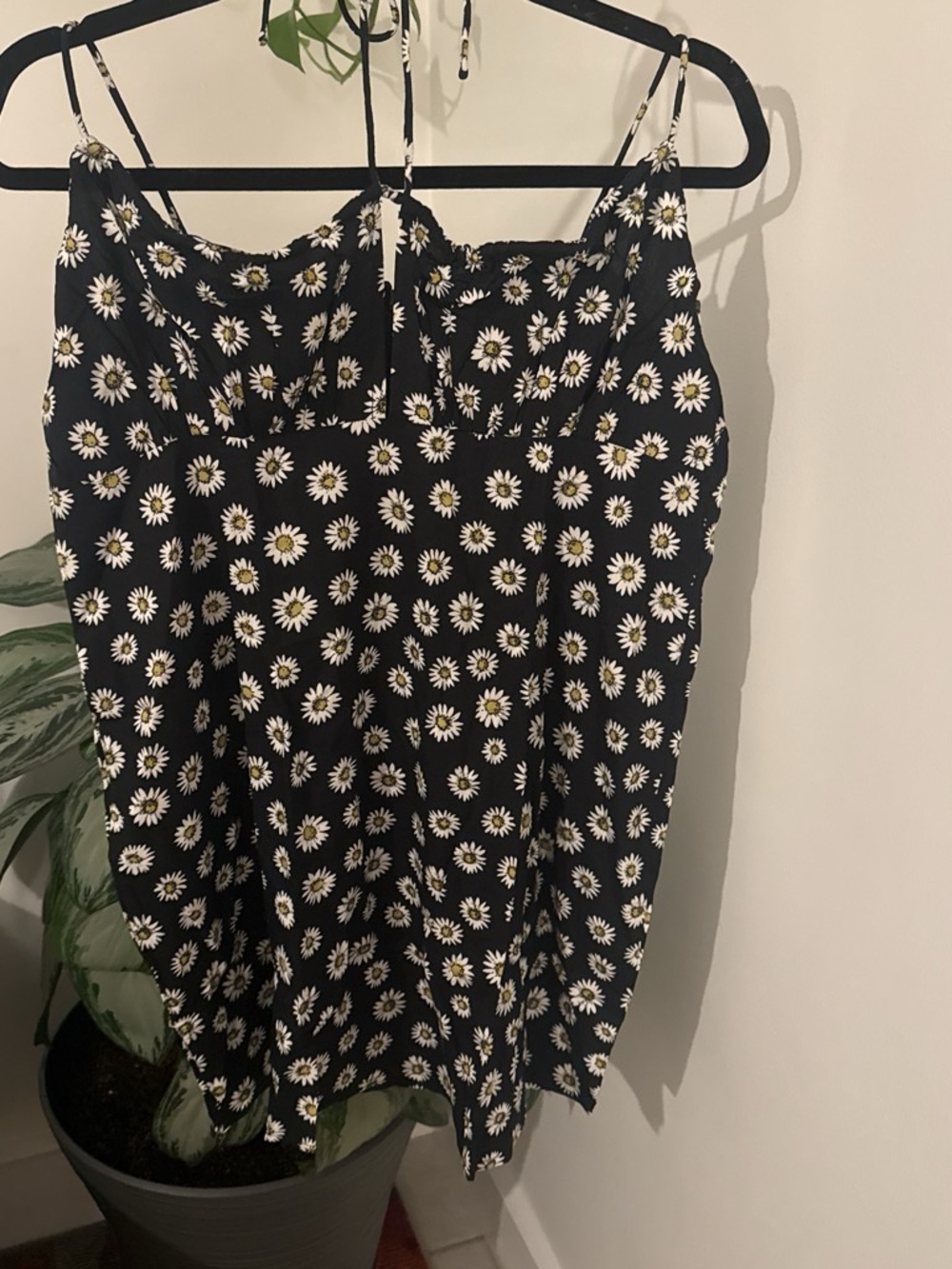 Black Daisy Print Spaghetti Strap Mini Dress/Top